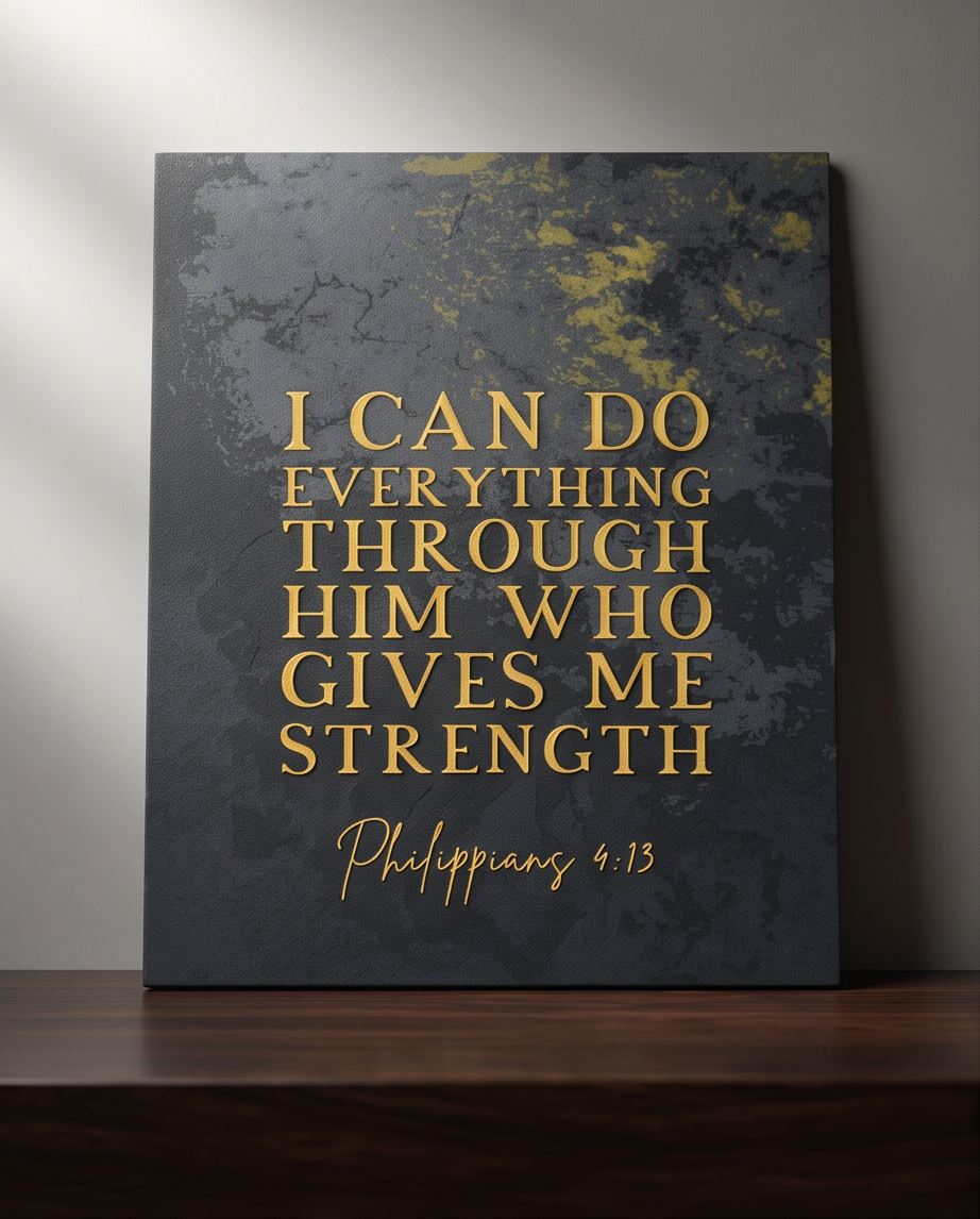 Christian Wall Art – “I Can Do Everything Through Him” Philippians 4:13 Sign | 8.75" x 7" Scripture Decor