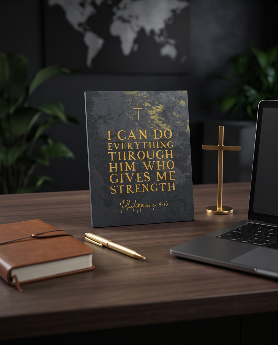 Christian Wall Art – “I Can Do Everything Through Him” Philippians 4:13 Sign | 8.75" x 7" Scripture Decor