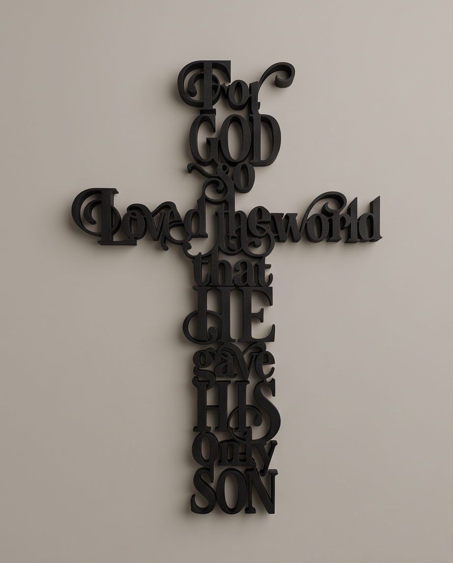 Christian Wall Art – “For God So Loved the World” Cross Sign | 11" x 7" Scripture Decor