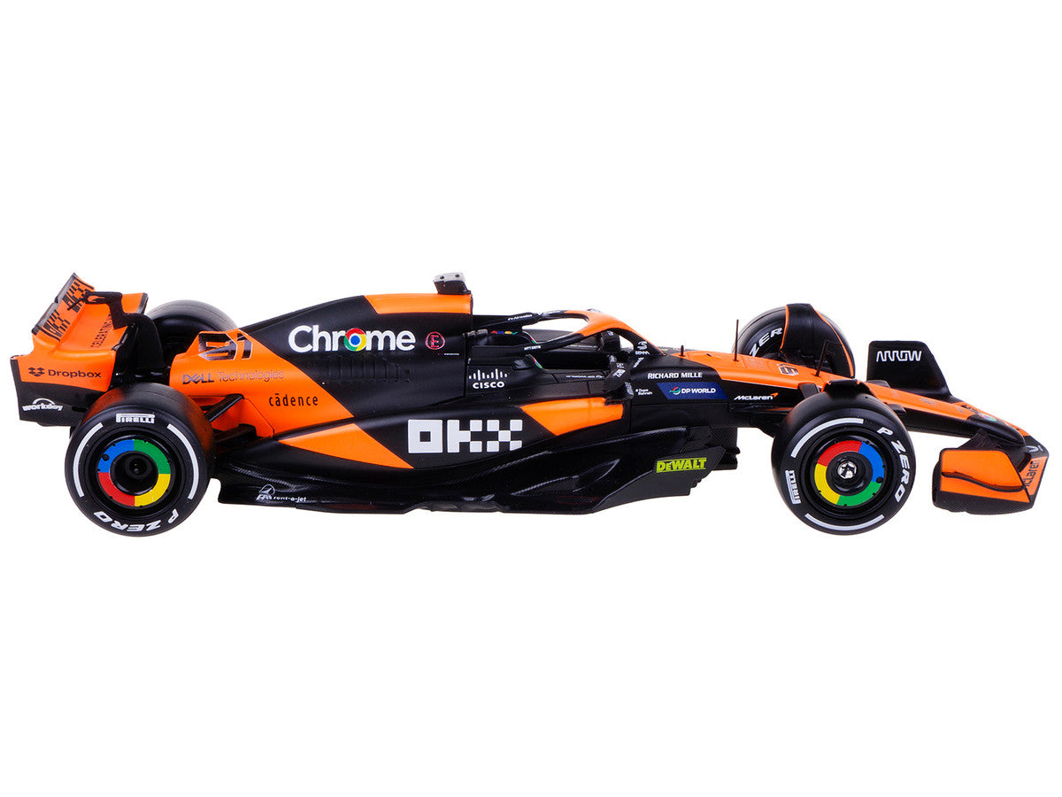McLaren MCL38 #81 Oscar Piastri "OKX" Formula One F1 "Miami GP" (2024) with Driver Figure "Race" Series 1/24 Diecast Model Car by Bburago-0