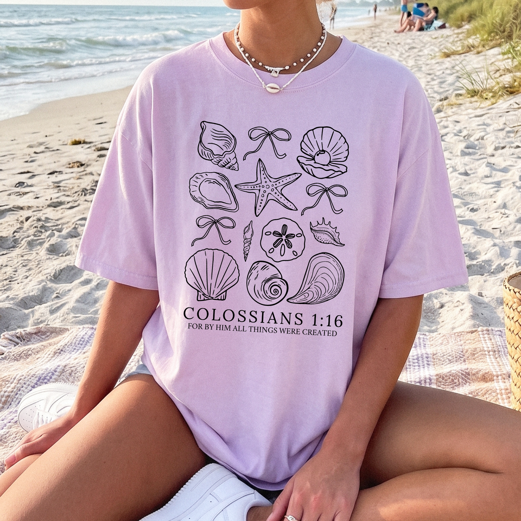 Colossians 1:16 Coastal Seashell Christian Graphic T-Shirt