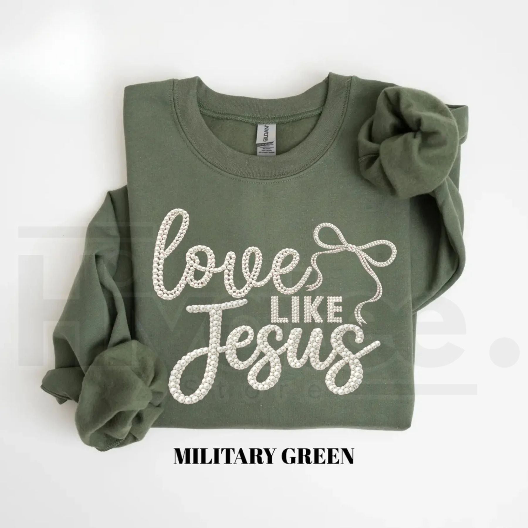 Love Like Jesus Faith Sweatshirt: Girly Coquette Pearl Christian Crewneck