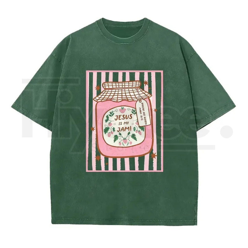 Jesus Is My Jam Vintage Washed T-Shirt – Christian Strawberry Graphic Cotton Tee