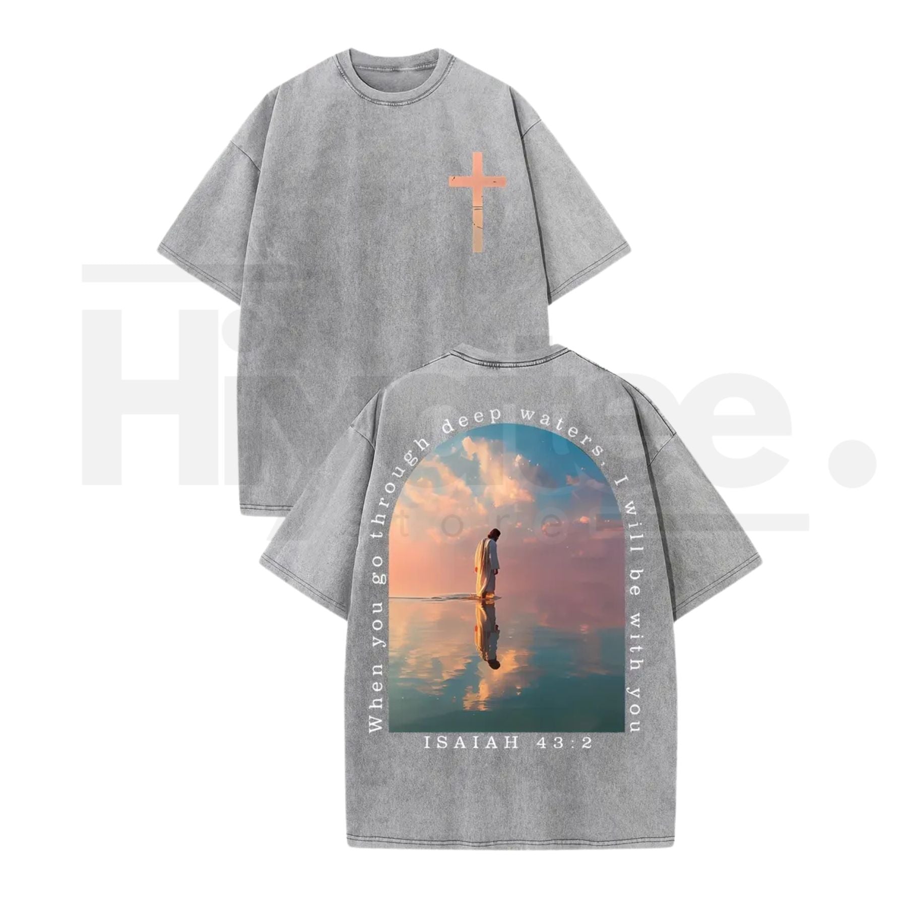 Cross & Isaiah Verse Vintage Washed T-Shirt – 230g Heavyweight Cotton Christian Streetwear Tee