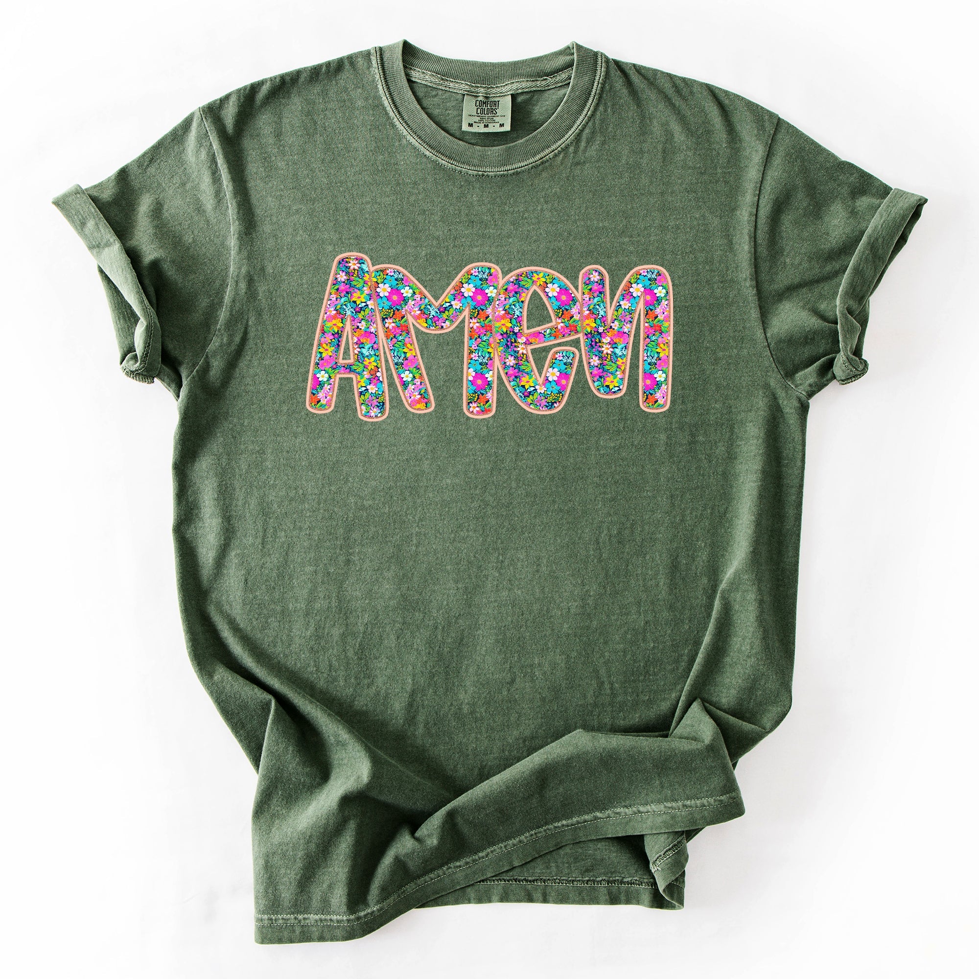 Amen Christian Gospel Faith Floral Flowers Bright Colorful Pastels Comfort Colors Tee