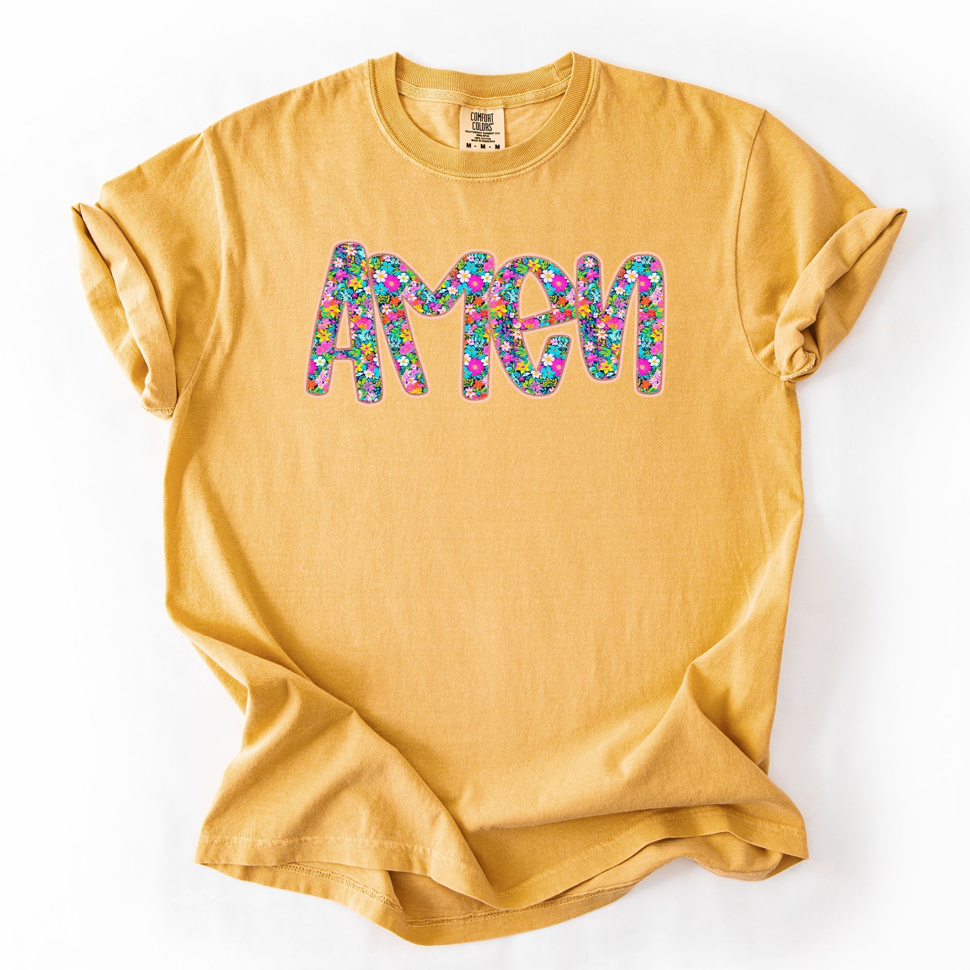 Amen Christian Gospel Faith Floral Flowers Bright Colorful Pastels Comfort Colors Tee
