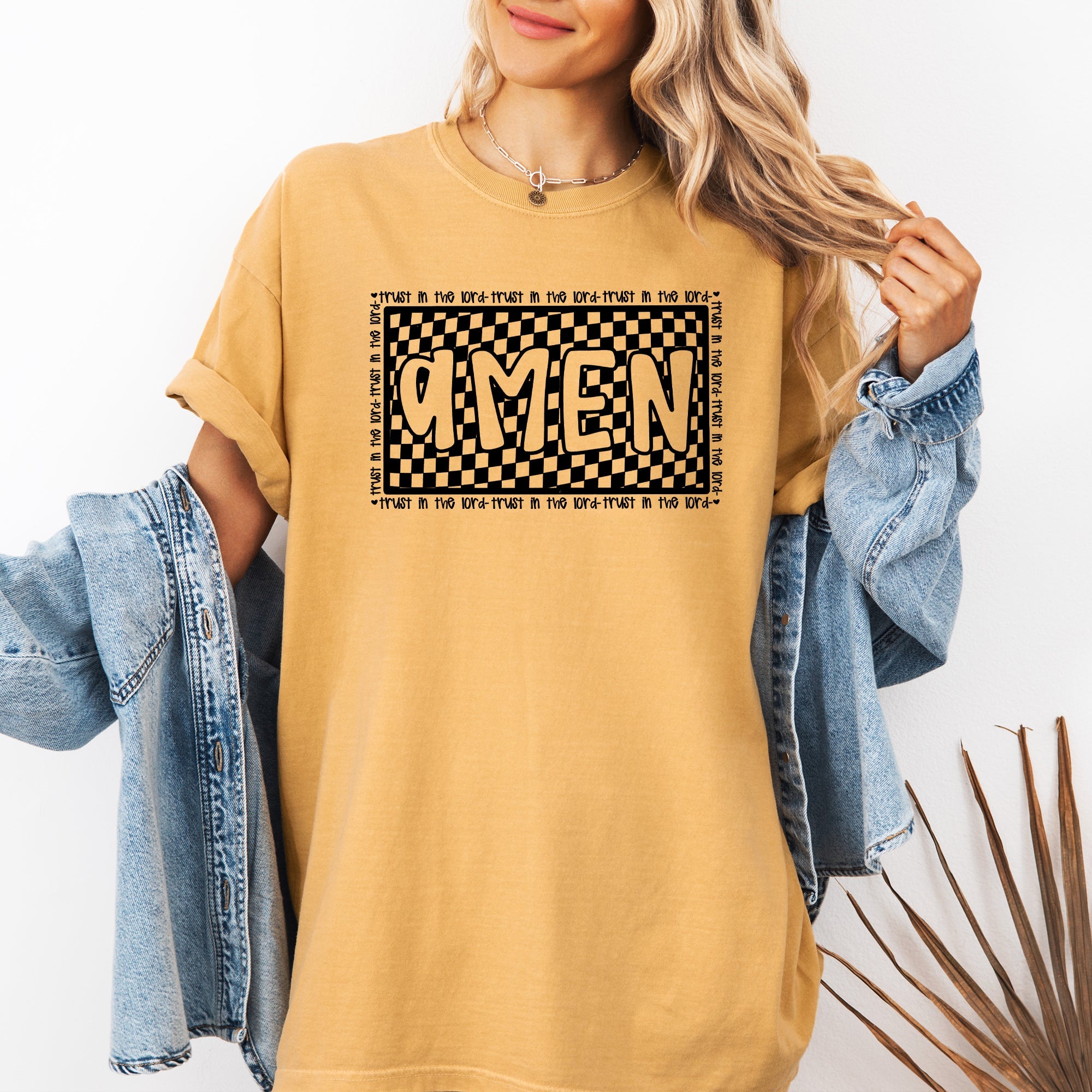 Amen, Trust In The Lord Checkered Christian Jesus Gospel Faith Saved Comfort Colors Tee