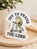 Off To Praise The Lord Frog Sticker | Christian Funny Frog Sticker