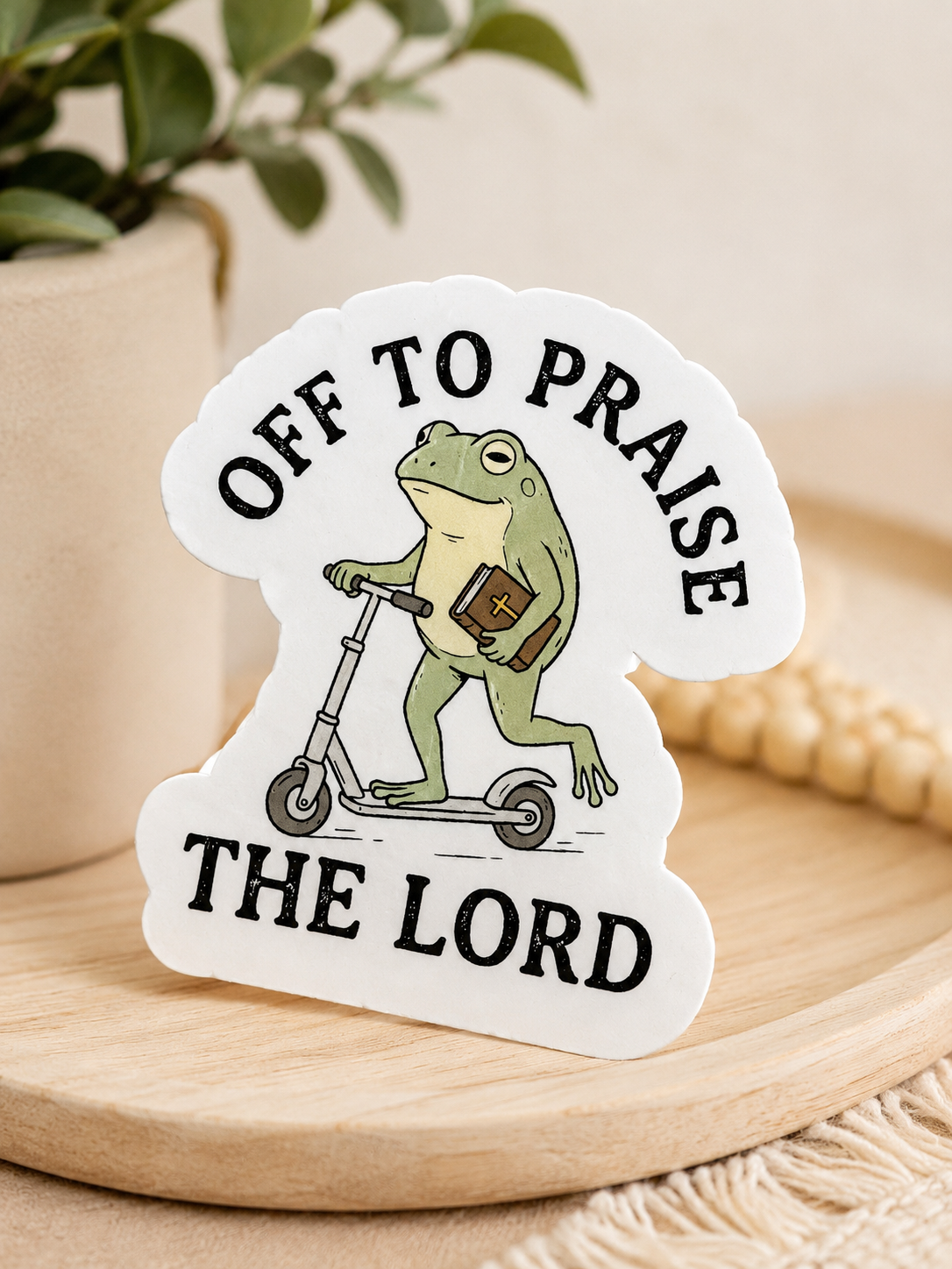 Off To Praise The Lord Frog Sticker | Christian Funny Frog Sticker