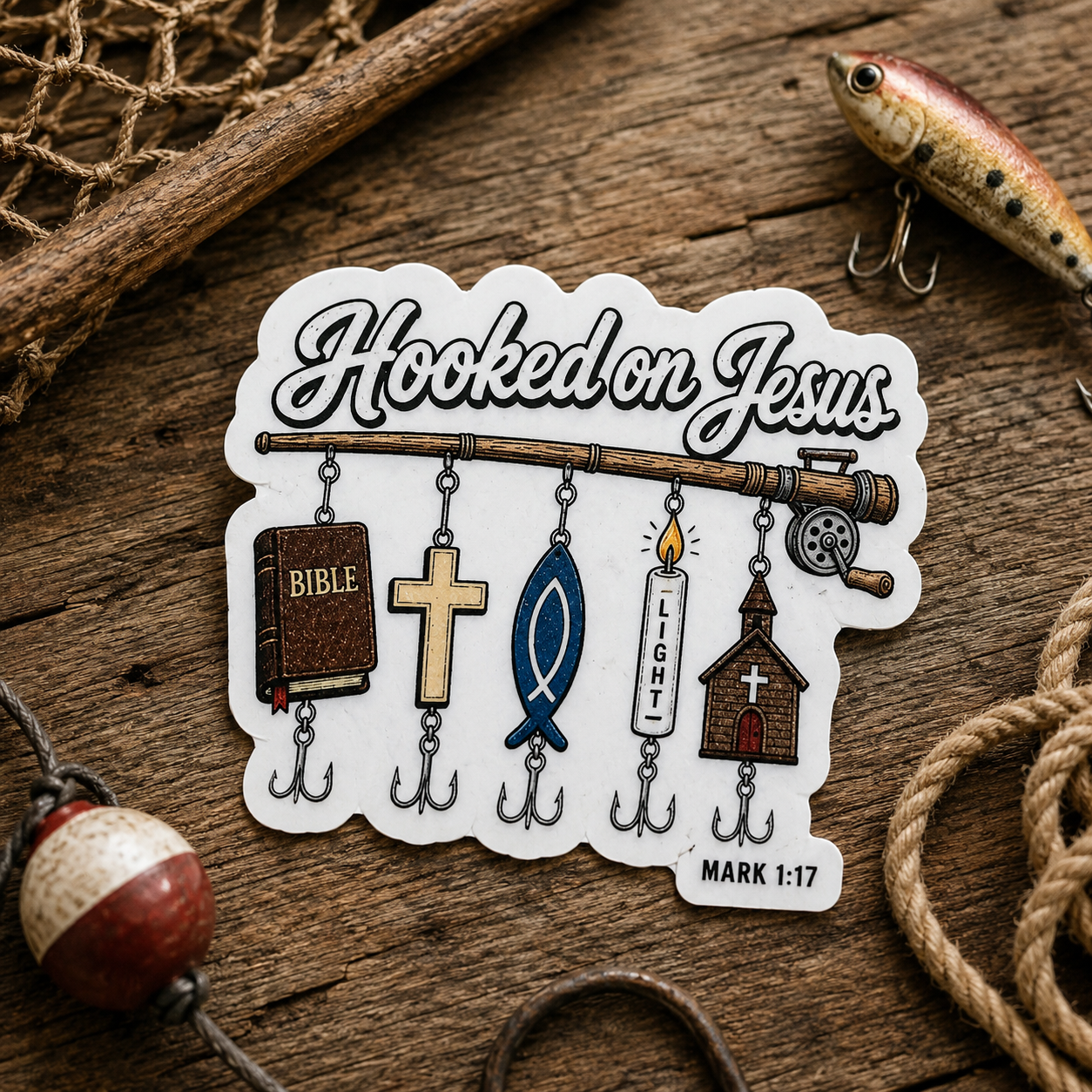 Hooked on Jesus Christian Fishing Sticker