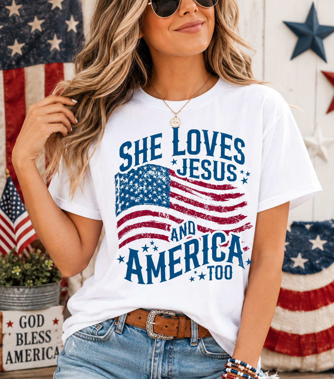 She Loves Jesus and America Too Tee