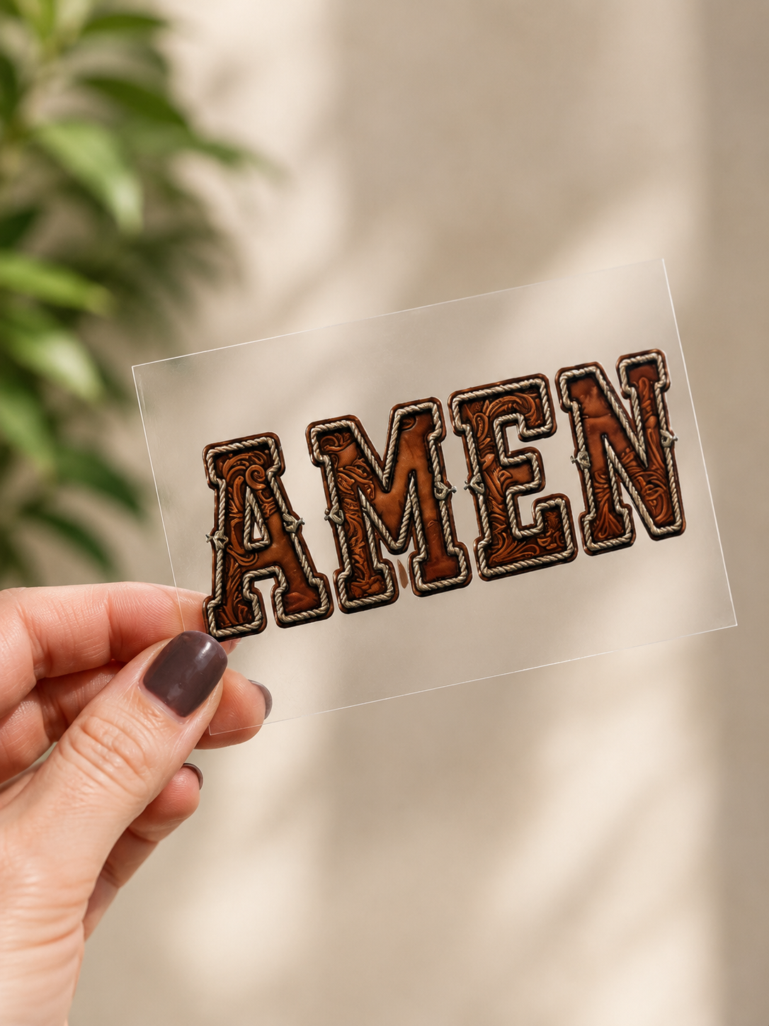 Leathered Amen UV DTF Decal
