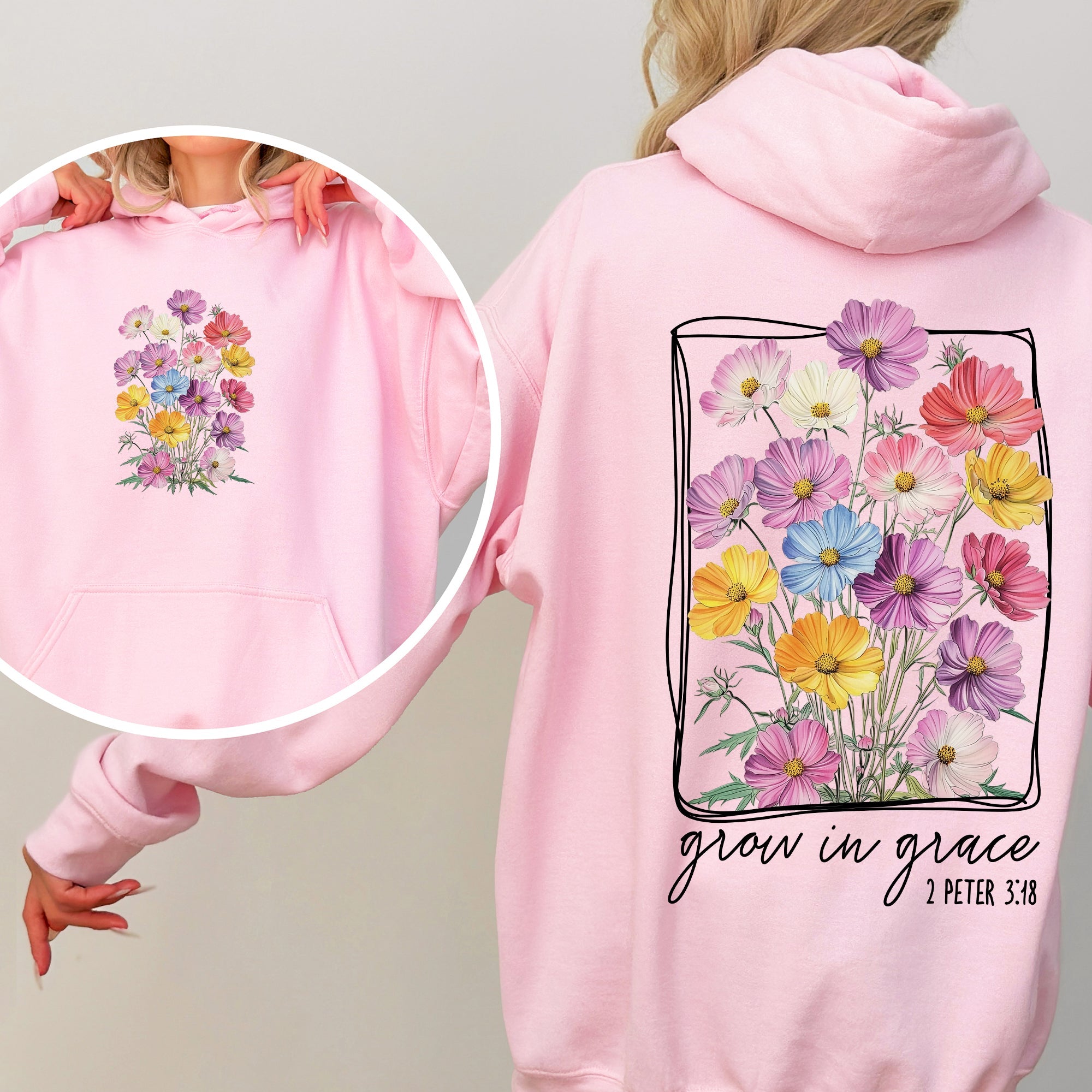 Grow In Grace Flowers Front And Back Christian Faith Gospel Religious Jesus Hoodie