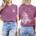 He Is Risen Faux Lace Girly Cross Christian Jesus Gospel Faith Saved Comfort Colors Tee