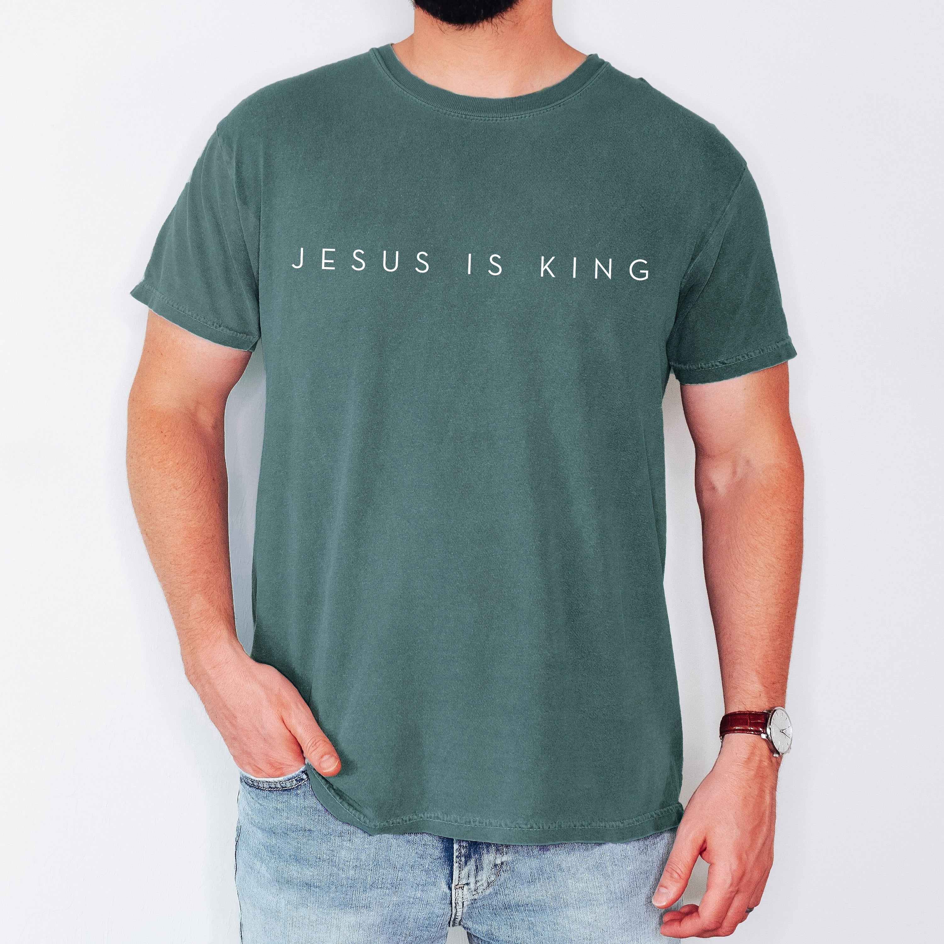 Jesus Is King Minimalist Gospel Christian Faith Religious Vintage Inspired Comfort Colors Tee