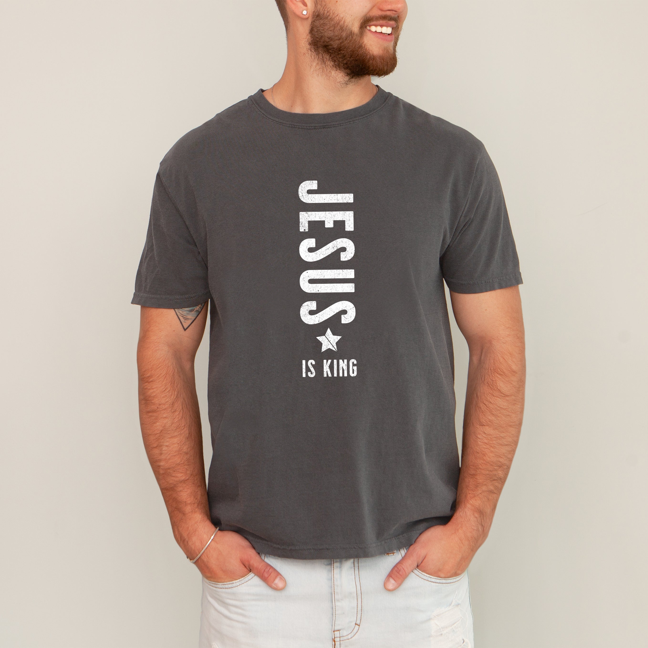 Jesus Is King Religious Gospel Christian Faith Statement Heritage Edition Comfort Colors Tee
