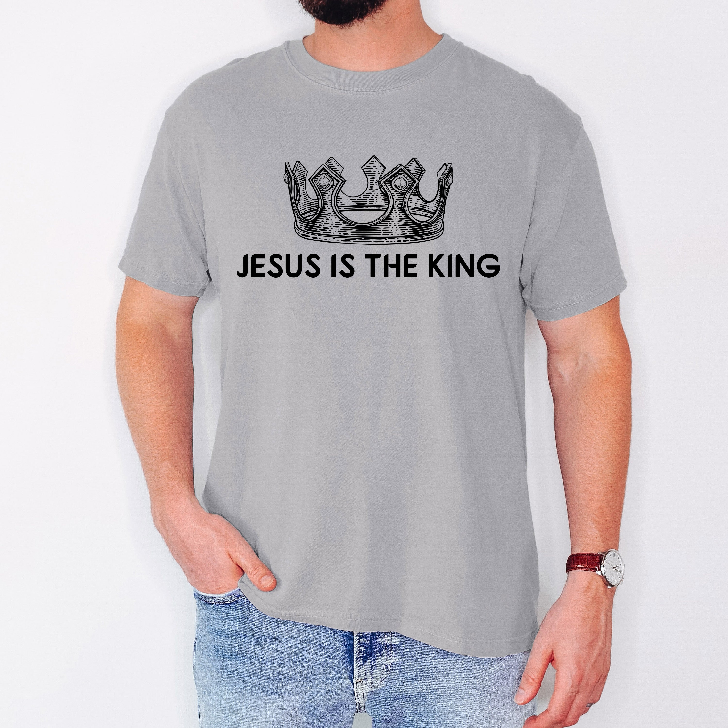 Jesus Is The King Crown Gospel Faith Christian Vintage Inspired Religious Comfort Colors Tee