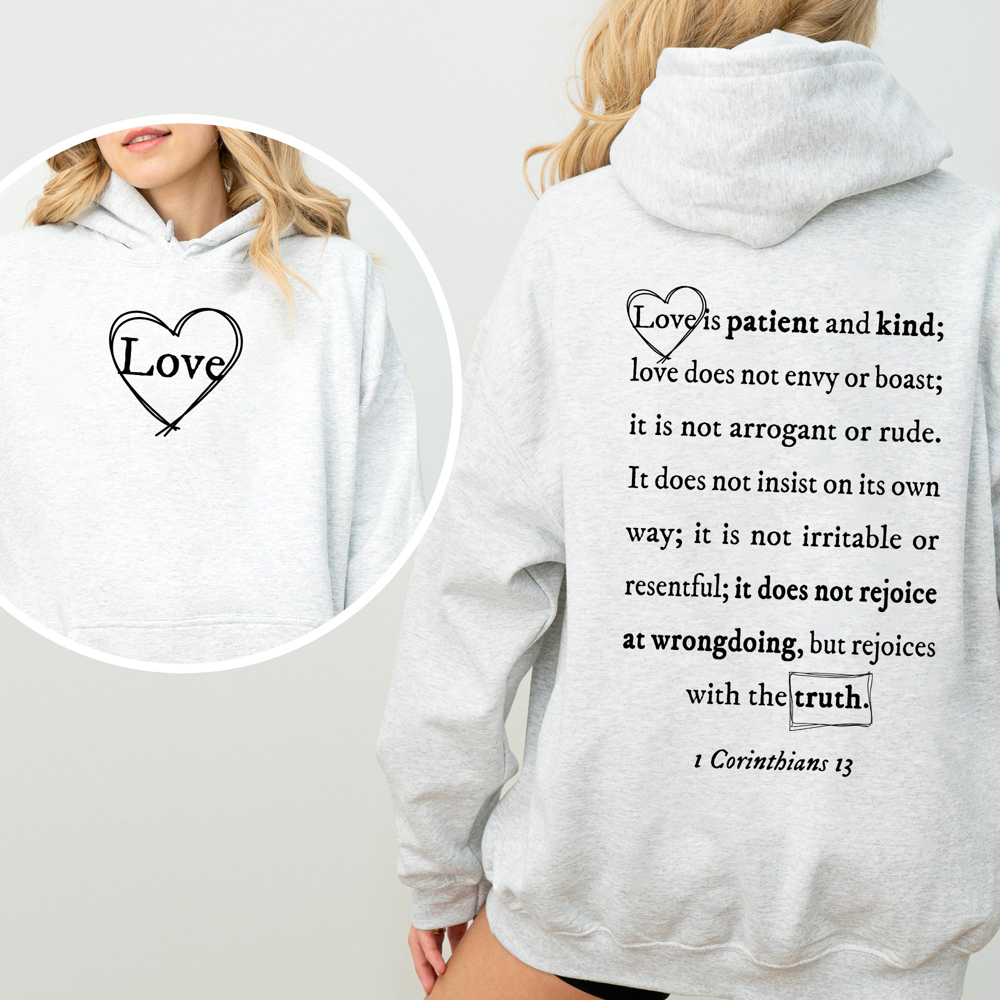 Love Is Patient, Love Is Kind Jesus Christian Gospel Faith Front And Back Graphic Hoodie