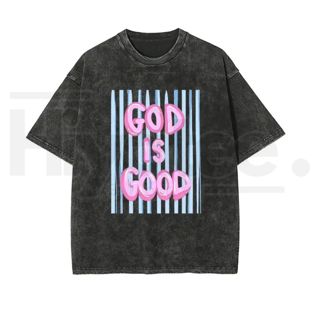 Unisex “God Is Good” Washed Cotton T-Shirt – Faith Graphic Tee, Plus Size Christian Shirt